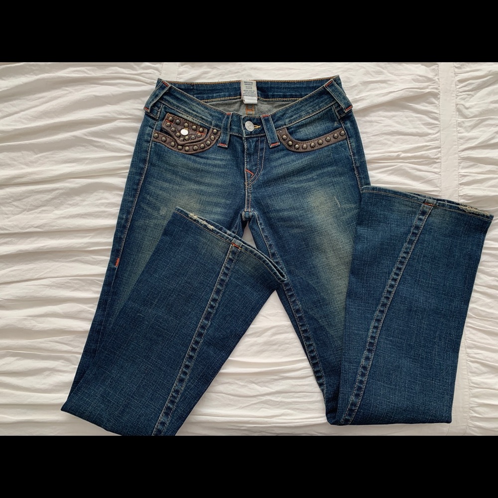 True Religion Leather Stud Pocket Flares - Sz 27
